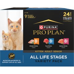Purina Pro Plan All Life Stages High Protein Classic Entree Variety Pack Pate Wet Cat Food, 3-oz can, case of 24