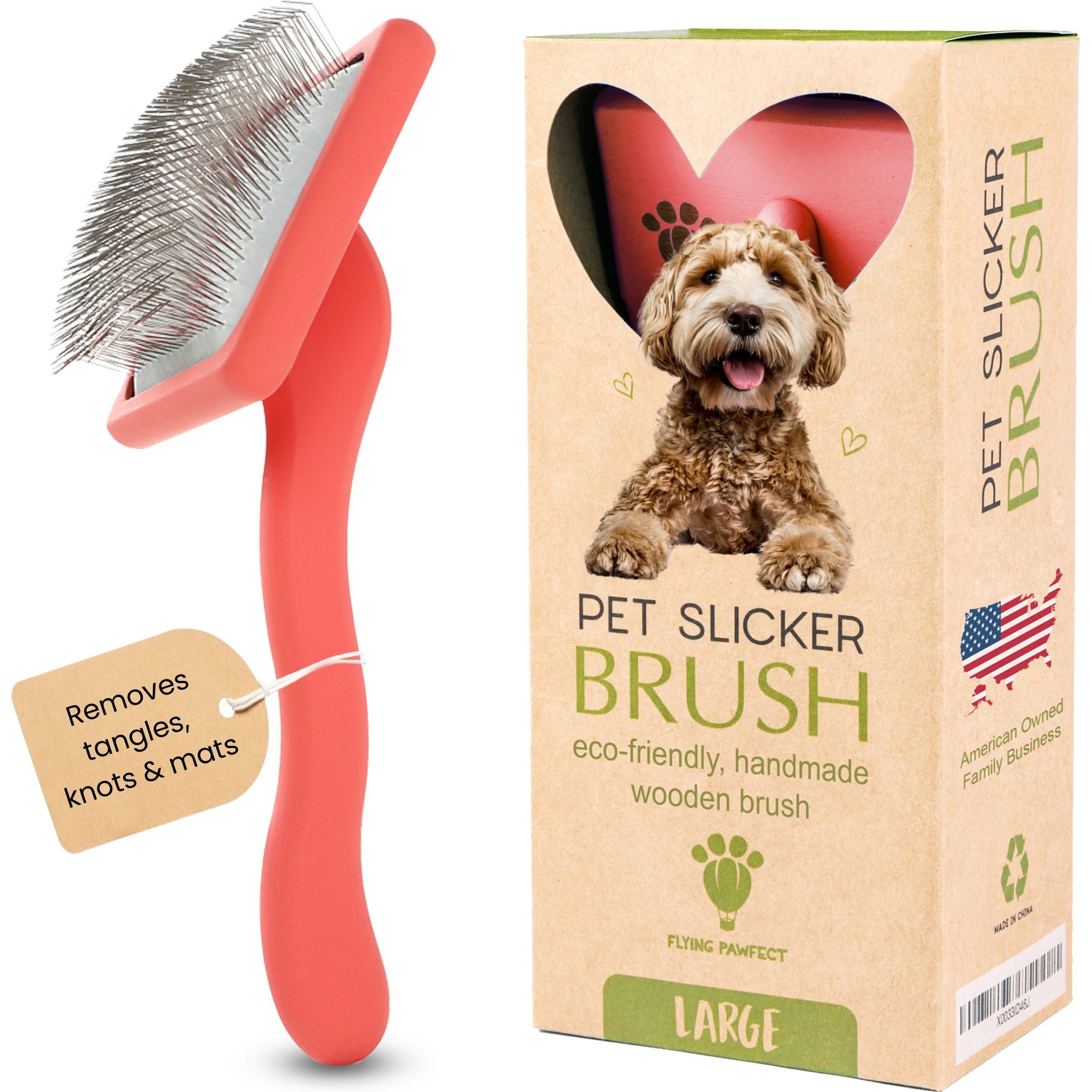 Flying Pawfect Flat Slicker Dog Brush, Coral
