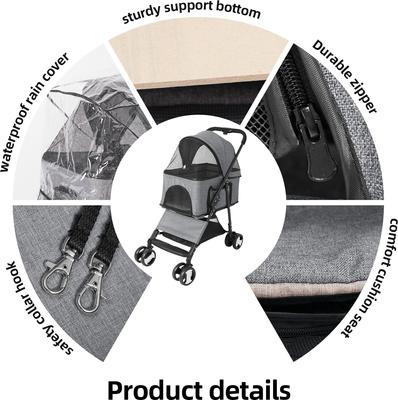 Show full view: Wisfor Foldable Cat Stroller with Detachable Carrier, Grey slide 5 of 9