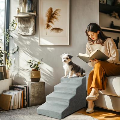 Show full view: Wisfor High-Density Sponge Foam Dog Steps with Washable Cover, 4 Steps, Grey slide 3 of 9