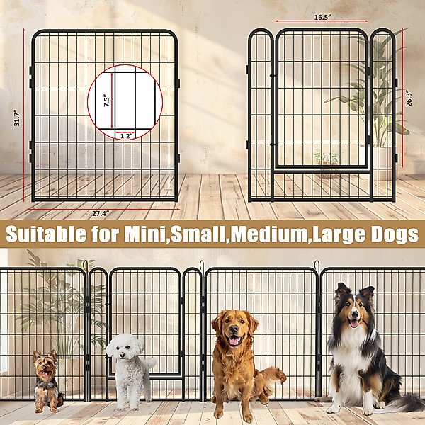 Show full view: Zeus & Ruta Metal Dog Playpen with Door, Black, 31.7-in, 6 panel slide 3 of 7