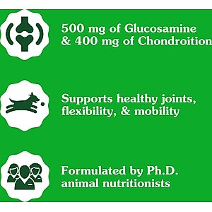 Greenies Hip & Joint Chicken Flavored Soft Chew Glucosamine Joint Supplement for Dogs, 80 count, 16.2-oz tub