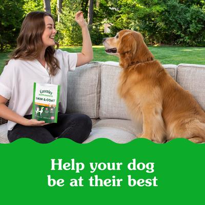 Show full view: Greenies Skin & Coat Chicken Flavored Soft Chew Fish Oil Skin & Coat Supplement for Dogs, 80 count, 14.7-oz tub slide 9 of 12
