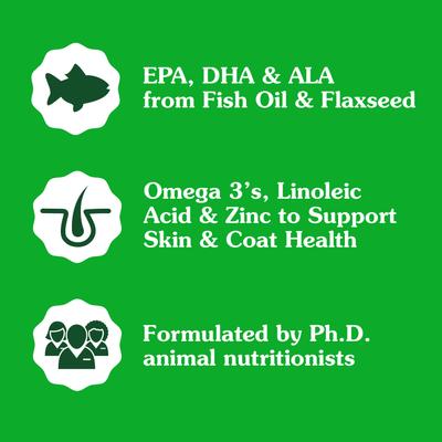 Show full view: Greenies Skin & Coat Chicken Flavored Soft Chew Fish Oil Skin & Coat Supplement for Dogs, 40 count, 7.37-oz pouch slide 4 of 12