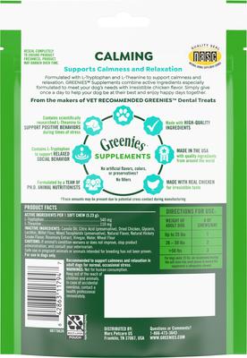 Show full view: Greenies Calming Chicken Flavored Soft Chew Calming Supplement for Dogs, 40 count slide 3 of 11