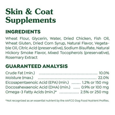 Show full view: Greenies Skin & Coat Chicken Flavored Soft Chew Fish Oil Skin & Coat Supplement for Dogs, 80 count, 14.7-oz tub slide 7 of 12