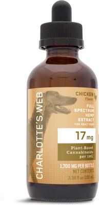 Show full view: Charlotte's Web Full Spectrum Hemp Extract Chicken Flavored Liquid Calming Supplement for Dogs, 100-ml bottle slide 6 of 7