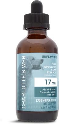Show full view: Charlotte's Web Full Spectrum Hemp Extract Unflavored Liquid Calming Supplement for Dogs, 100-ml bottle slide 6 of 7