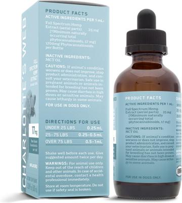 Show full view: Charlotte's Web Full Spectrum Hemp Extract Unflavored Liquid Calming Supplement for Dogs, 100-ml bottle slide 4 of 7