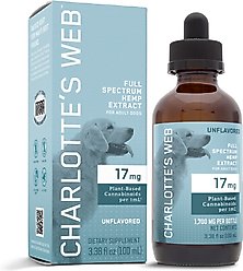Charlotte's Web Full Spectrum Hemp Extract Unflavored Liquid Calming Supplement for Dogs, 100-ml bottle