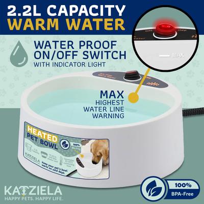 Show full view: Katziela Anti-Bite Cord Heated Dog Water Bowl, White, 8-cup slide 4 of 5