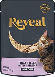 Reveal Natural Grain-Free Tuna with Shrimp in Broth Flavored Wet Cat Food, 2.47-oz pouch, case of 12