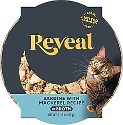 Reveal Natural Grain-Free Sardine with Mackerel in Broth Flavored Wet Cat Food, 2.12-oz pot, case of 18