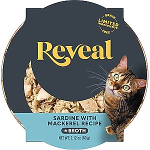 Reveal Natural Grain-Free Sardine with Mackerel in Broth Flavored Wet Cat Food, 2.12-oz pot, case of 18