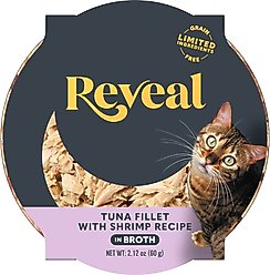Reveal Natural Grain-Free Tuna with Shrimp in Broth Flavored Wet Cat Food, 2.12-oz pot, case of 18