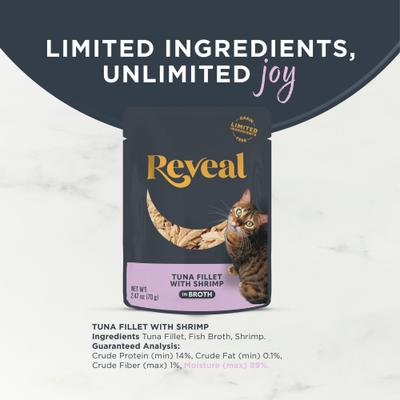 Show full view: Reveal Natural Grain-Free Tuna with Shrimp in Broth Flavored Wet Cat Food, 2.47-oz pouch, bundle of 24  slide 4 of 9