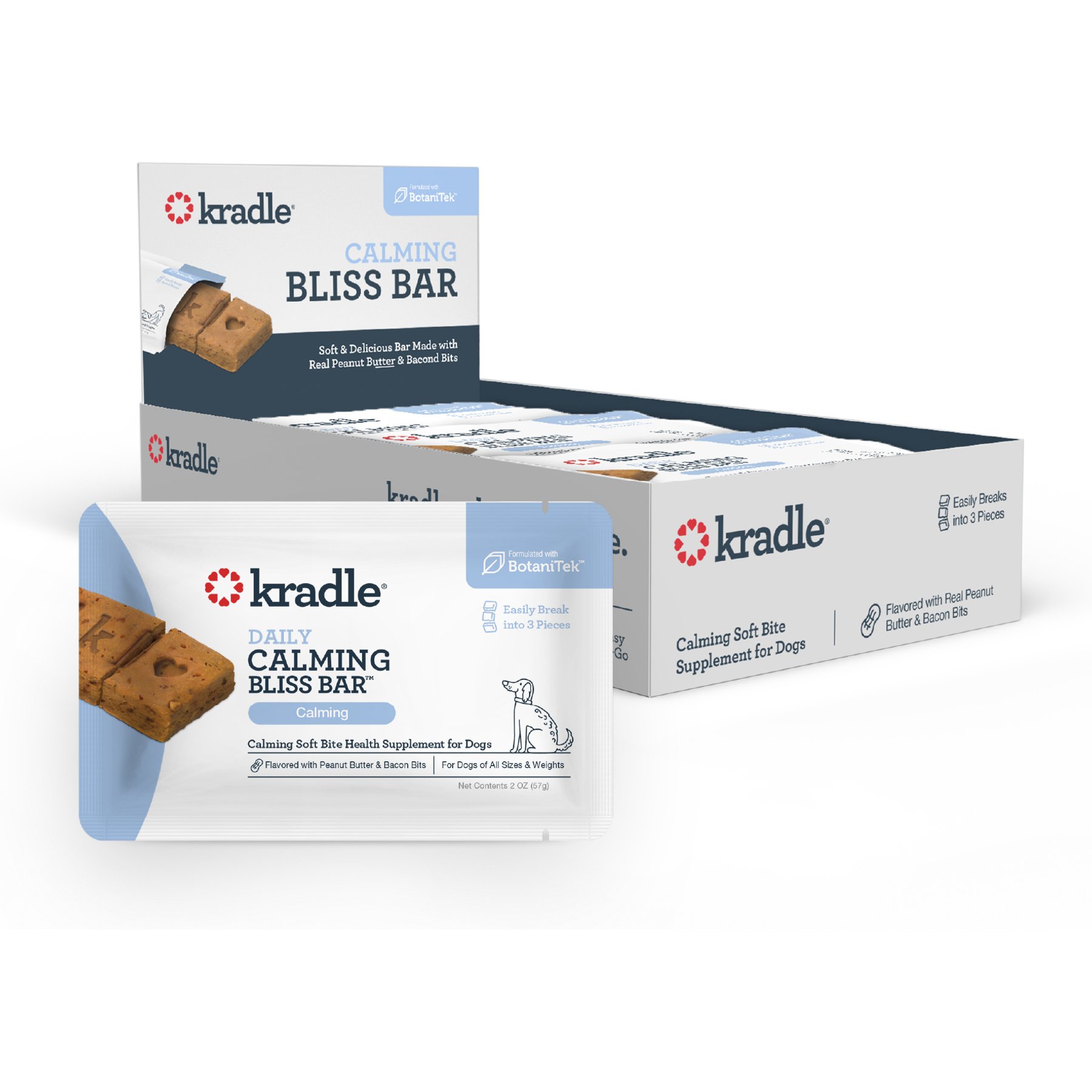 Kradle Calming Bliss Bar Peanut Butter & Bacon Flavored Soft & Chewy Calming Supplement for Dogs, 12 count