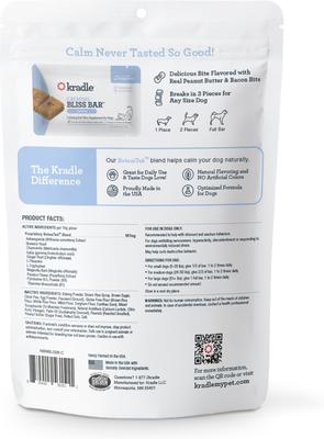Show full view: Kradle Calming Bliss Bar Peanut Butter & Bacon Flavored Soft & Chewy Calming Supplement for Dogs, 6 count slide 3 of 11
