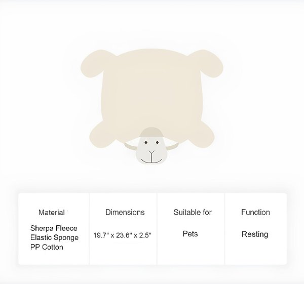 Show full view: ZEZE Little Lamb Pillow Dog Bed, Dark Beige, Medium slide 7 of 9