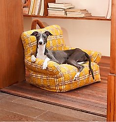 ZEZE Plaid Vintage Furniture Style Sofa Dog Bed, Yellow, Medium