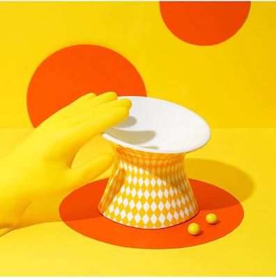 Show full view: ZEZE Diamond-Shaped Ceramic Elevated Dog Bowl, Yellow, 3-cup slide 8 of 10