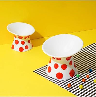 Show full view: ZEZE Polka Dot Ceramic Elevated Cat Bowl, Red, 2-cup slide 6 of 9