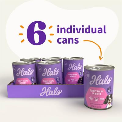Show full view: Halo Holistic Turkey Recipe in Broth Adult Canned Dog Food, 13.2-oz, case of 6 slide 6 of 9