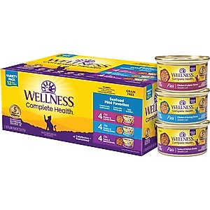 Wellness Complete Health Seafood Pate Favorites Canned Cat Food, 3-oz can, case of 12