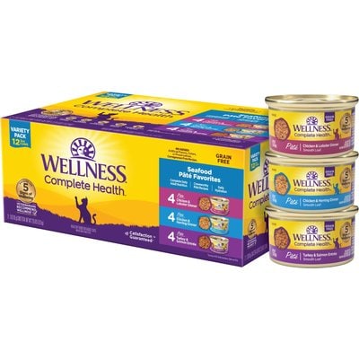 Wellness Wellness Complete Health Pate Seafood Favorites Natural Grain-Free Wet Cat Food, 3-oz can, case of 12
