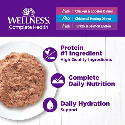 Show full view: Wellness Complete Health Seafood Pate Favorites Canned Cat Food, 3-oz can, case of 12 slide 3 of 11