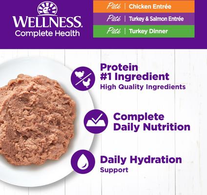 Show full view: Wellness Complete Health Chicken & Turkey Pate Favorites Canned Cat Food, 3-oz can, case of 12 slide 3 of 11
