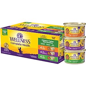 Wellness Complete Health Chicken & Turkey Pate Favorites Canned Cat Food, 3-oz can, case of 12