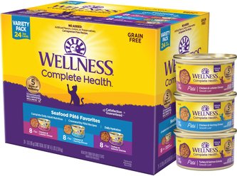 Wellness Complete Health Pate Seafood Favorites Natural Grain-Free Wet Cat Food, 3-oz can, case of 24