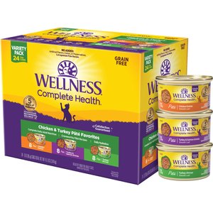 Wellness Complete Health Chicken & Turkey Pate Favorites Canned Cat Food, 3-oz, case of 24