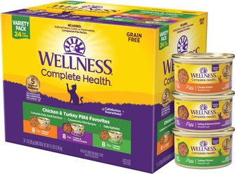 Wellness Complete Health Pate Chicken & Turkey Favorites Variety Pack Natural Grain-Free Wet Cat Food, 3...
