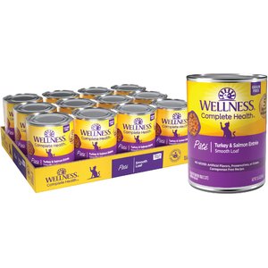 Wellness Complete Health Turkey & Salmon Formula Grain-Free Natural Canned Cat Food, 12.5-oz, case of 12