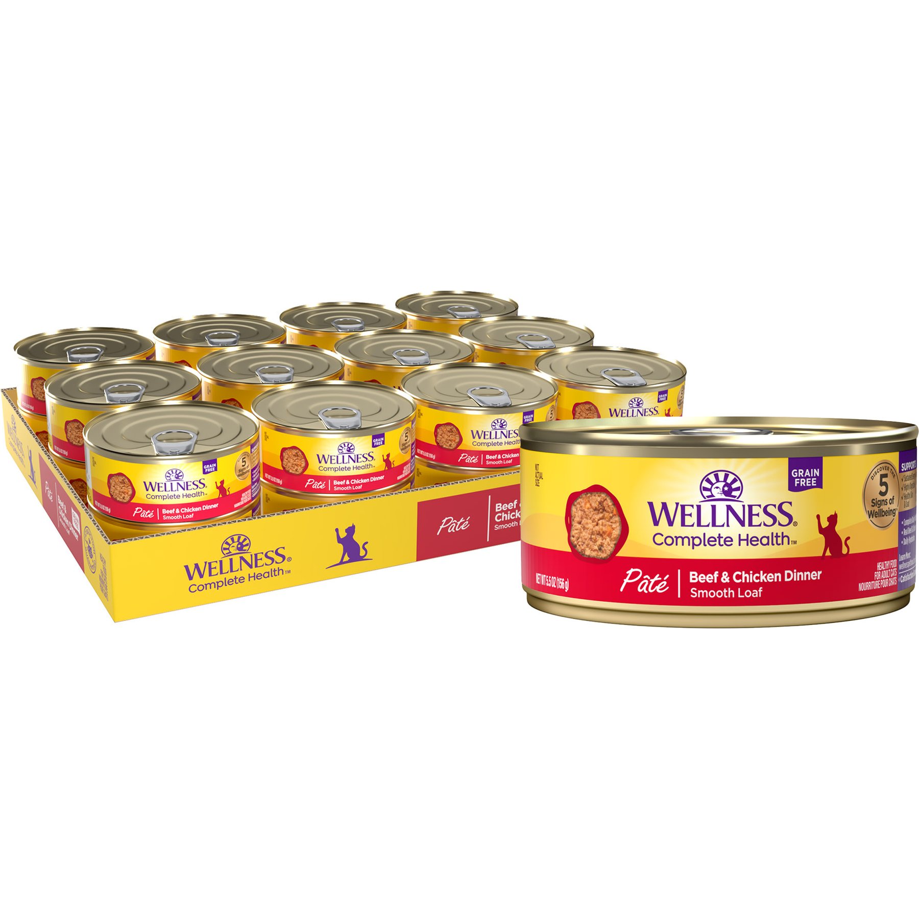 Wellness Complete Health Beef & Chicken Canned Cat Food, 5.5-oz, 24 ct