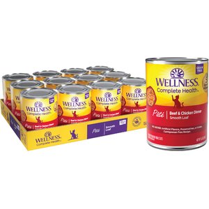 Wellness Complete Health Adult Beef & Chicken Formula Grain-Free Canned Cat Food, 12.5-oz, case of 12