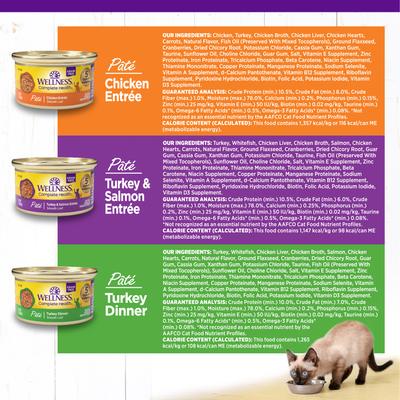 Show full view: Wellness Complete Health Chicken & Turkey Pate Favorites Canned Cat Food, 3-oz can, case of 12 slide 9 of 11
