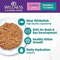 Wellness Complete Health Kitten Whitefish & Tuna Formula Grain-Free Canned Cat Food, case of 24, 3-oz slide 2 of 8