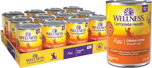 Show full view: Variety Pack - Wellness Complete Health Adult Beef & Chicken Formula Grain-Free Canned Cat Food, 12.5-oz, case of 12, Chicken & Turkey Flavors slide 5 of 9