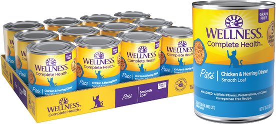 Wellness Complete Health Pate Chicken & Herring Natural Grain-Free Cat Food, 12.5-oz can, case of 12