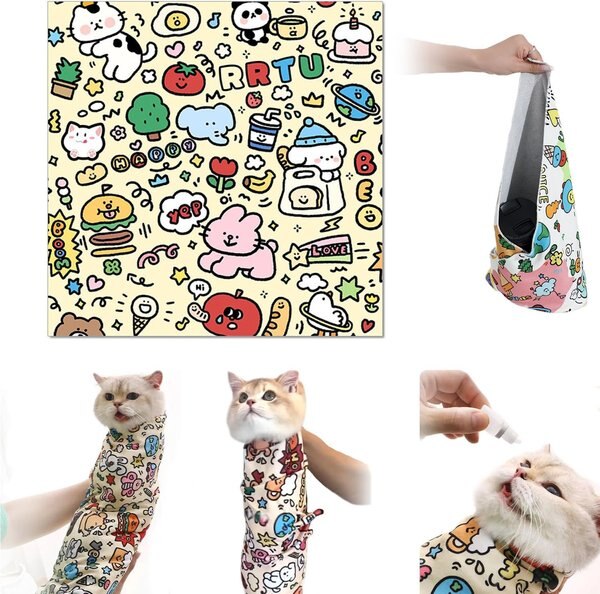 Lovely Caves Self Adhesive Cat Wrap Grooming Blanket, Doodle