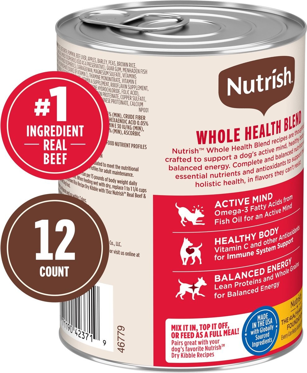 Nutrish Whole Health Blend Real Beef & Pumpkin Canned Dog Food, 13-oz, case of 12