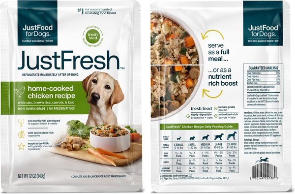 JustFoodForDogs JustFresh Home-Cooked Beef & Chicken Recipe Fresh Dog Food, 12-oz pouch, case of 8