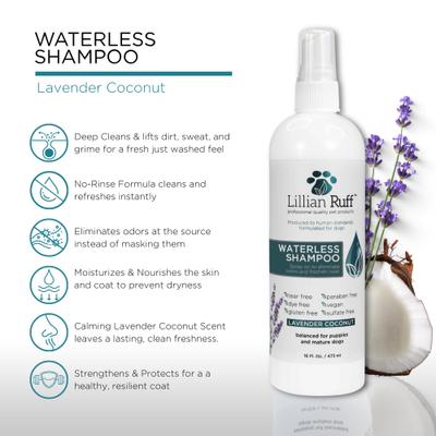 Show full view: Lillian Ruff Waterless Dog Shampoo, Lavender Coconut Scented, 16-fl oz bottle slide 2 of 7