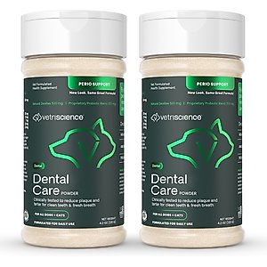 VetriScience Perio Dental Care Powder Clinically Tested Breath & Plaque Control Supplement for Dogs & Cats, 4.2-oz, bundle of 2