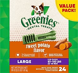 Greenies Sweet Potato Natural Large Dental Dog Treats, 24 count