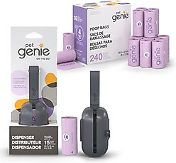 Pet Genie Dog Poop Bags, Lavender Scented, 240 count + On the Go Leash Attachment Poop Bag Dispenser