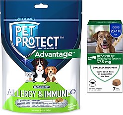 Advantus Flea Oral Treatment for Dogs, 23-110 lbs, 7 count + Pet Protect Allergy & Immune+ Supplement, 60 count